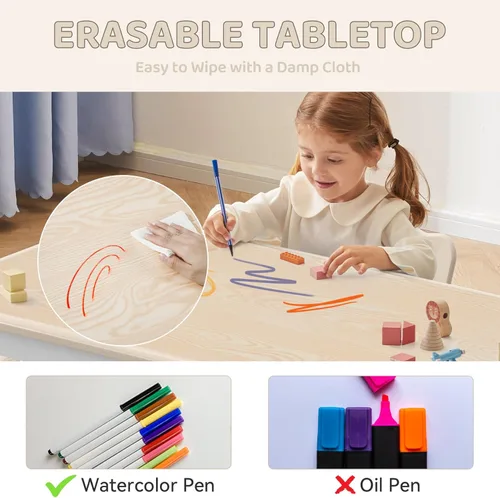 Miniatura 5 de DOREROOM Juego de mesa y 2 sillas para niños, mesa y sillas para niños pequeños de altura ajustable con escritorio de graffiti, 23.6 pulgadas