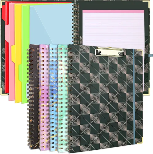 Portapapeles Portafolio con Bloc de Notas Recargable, Carpeta de Portapapeles de Tapa Dura en Espiral, 5 Separadores, Portapapeles de Almacenamiento