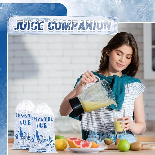 Miniatura 6 de Honoson 100 bolsas de almacenamiento de hielo de plástico de 8 libras con cierre de cordón de algodón para barbacoas, campamentos, puestos
