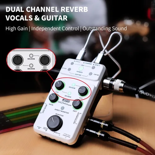 Miniatura 3 de JOYO Mezclador de audio USB Interfaz de audio estéreo XLR+48V Phantom Power Mixer para transmisión en vivo, grabación, podcasting Plug & Play