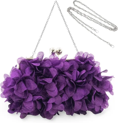 Miniatura 10 de Elegante bolso de noche para mujer, pequeño bolso de mano floral con cadena desmontable para bodas, fiestas, bailes de graduación