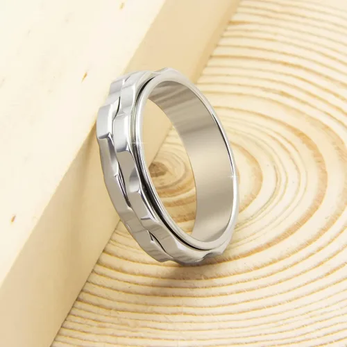 Miniatura 5 de Anillos para la ansiedad para mujeres, anillo giratorio de acero inoxidable, dos engranajes, anillo de ansiedad de alto pulido para mujeres