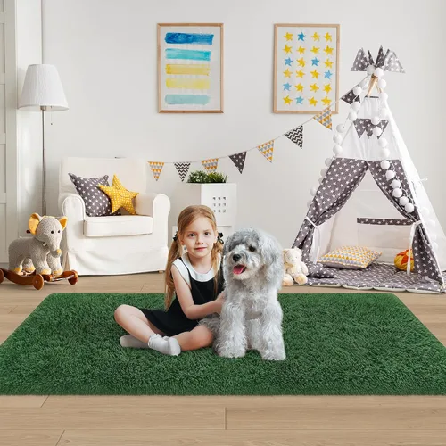 Miniatura 6 de Alfombras verdes para dormitorio de niños: alfombra de pasillo lavable de 2x6, alfombras pequeñas antideslizantes, esponjosas, suaves, peludas