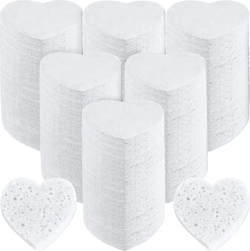 Miniatura 7 de Dandat 300 esponjas faciales comprimidas en forma de corazón, esponjas faciales para limpieza, almohadillas exfoliantes faciales naturales para Rosa
