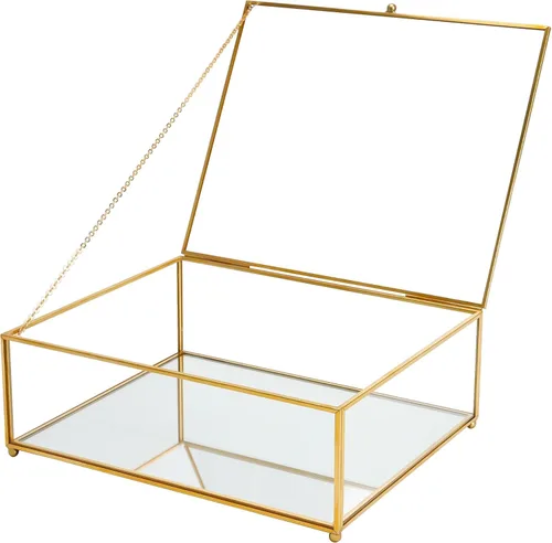 Miniatura 9 de REDHUGO Cajas grandes de vidrio para exhibición hechas a mano, parte inferior con espejo, caja de joyería de cristal con tapa, para libros, fotos