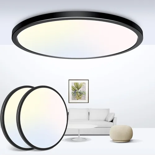 Miniatura 52 de Zemty Paquete de 8 lámparas de techo LED de montaje empotrado de 12 pulgadas, lámpara de techo súper delgada de 28 W 3200 lm, lámpara de techo Negro