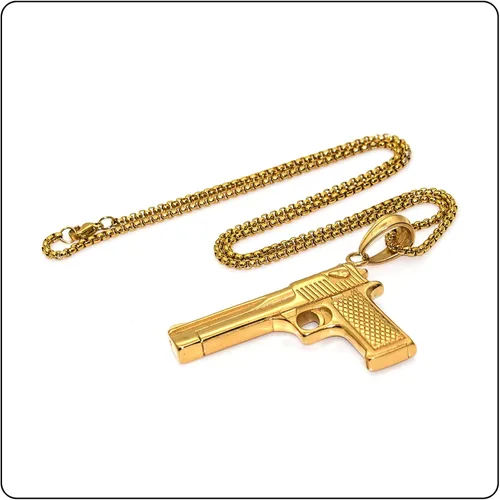 Miniatura 5 de Fusamk Collar con colgante de pistola de acero de titanio Punk Rock, cadena de eslabones de 22 pulgadas, Acero de titanio, No es una piedra preciosa