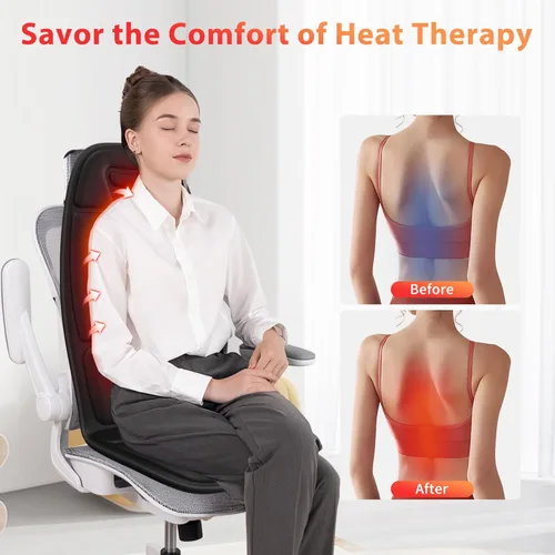 Miniatura 3 de Masajeador de espalda con calor, almohadilla de silla de masaje con 5 modos y 2 niveles de calor para la espalda y los muslos, almohadilla de masaje