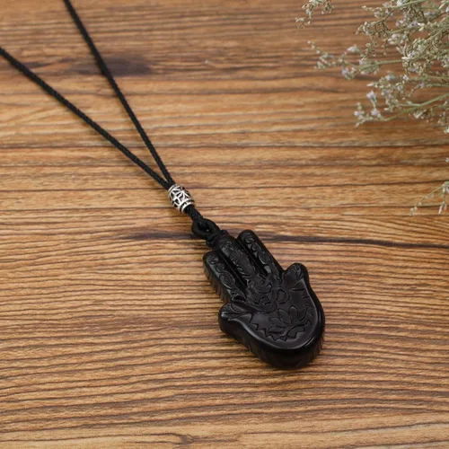 Miniatura 4 de COAI Collar de mano Hamsa curativa de obsidiana negra Piedra