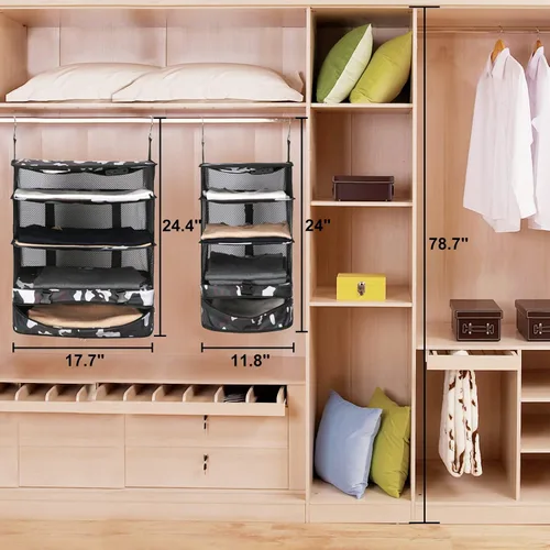 Miniatura 27 de TABITORA - Estantería portátil y plegable de gran capacidad con ganchos para colgar, ideal como almacenamiento para viajes