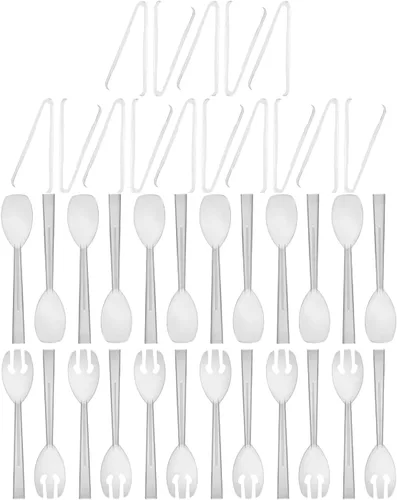 Miniatura 10 de Party Essentials Kit de utensilios de plástico para servir bufé, cucharas, tenedores, pinzas, 20 piezas, color negro