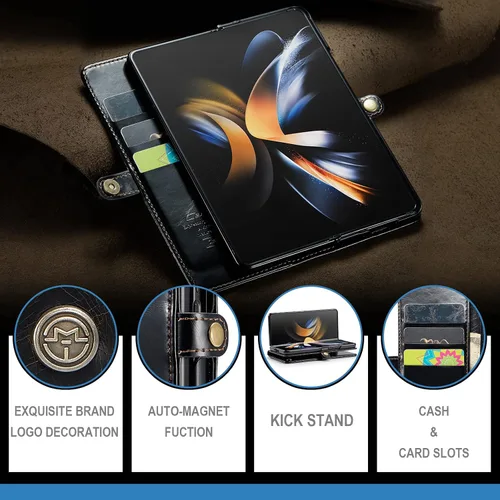 Miniatura 7 de Kowauri Funda para Samsung Galaxy Z Fold 4 5G, piel sintética, tipo cartera, con tarjetero y función atril, cierre magnético, protección a prueba