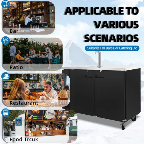 Miniatura 9 de Polarman Dispensador de cerveza Kegerator de 16.6 pies cúbicos con doble grifo para bares y restaurantes con 2 acopladores, bandeja de goteo de 33