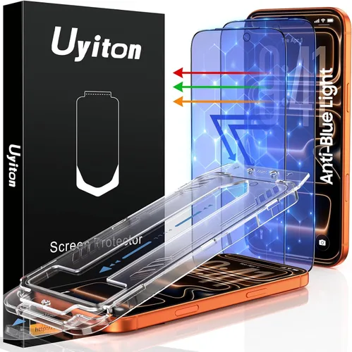 Miniatura 9 de Uyiton Protector de pantalla compatible con iPhone 17 Pro (antiluz azul), fácil de instalar, cobertura completa inastillable, compatible con fundas
