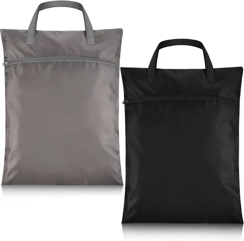 Miniatura 9 de 2 bolsas de lavandería de viaje impermeables con asa, bolsa de ropa sucia para viajes, cesta de lavandería colgante con dos bolsillos con Gris