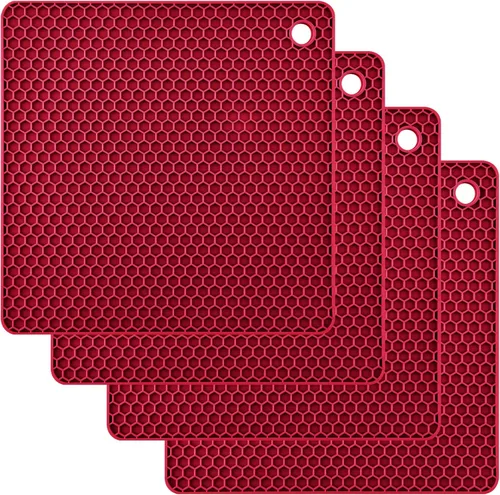 Miniatura 15 de Juego de 2 salvamanteles de silicona de 9 x 12 pulgadas, multiuso, antideslizantes, flexibles, duraderos, resistentes al calor, color rojo, verde