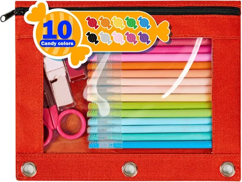 Miniatura 8 de Forvencer Estuche para lápices de 3 anillas, estuche transparente con cremallera suave, bolsa de lápices de gran capacidad con 3 ojales reforzados