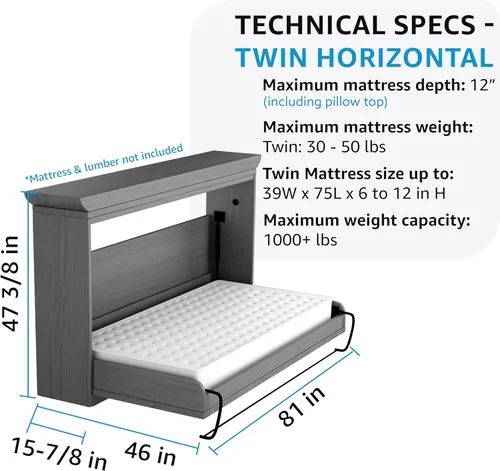 Miniatura 2 de Create-A-Bed Kit de Cama Murphy Deluxe Tamaño Twin, Horizontal