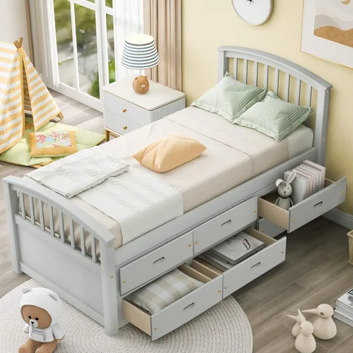 Harper & Bright Designs Base de cama de plataforma individual con 6 cajones de almacenamiento, sofá cama individual con almacenamiento, cama capitán