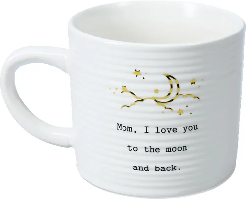 Miniatura 4 de Taza de café con texto en inglés "Mom I Love You To The Moon And Back", de 10 onzas, color blanco y dorado