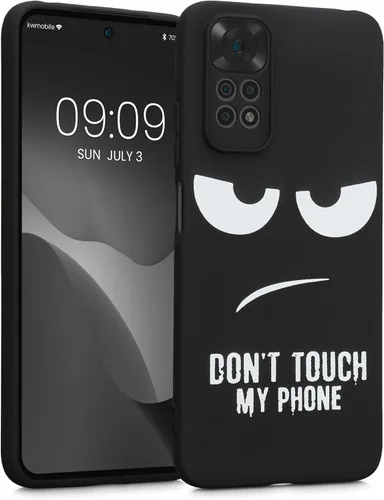 kwmobile Funda de silicona TPU compatible con Xiaomi Redmi Note 11 / Note 11S - Funda suave - Don't Touch My Phone Blanco/Negro