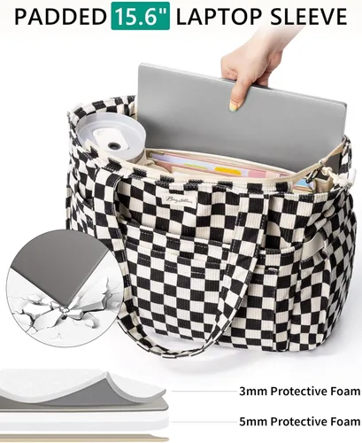 Miniatura 4 de Bolsa tote de pana para mujeres, 17 bolsillos para laptop de trabajo, ligera, para maestras, enfermeras, bolsa de hombro bíblica para escuela