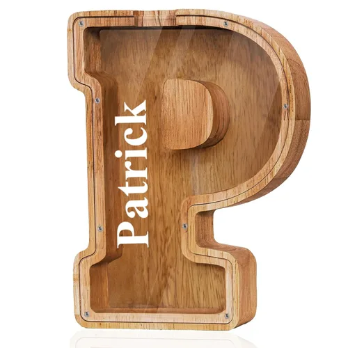 Miniatura 24 de Alcancía de madera grande personalizada con letras – Alcancía de letras para niños y niñas, regalo de cumpleaños (A)