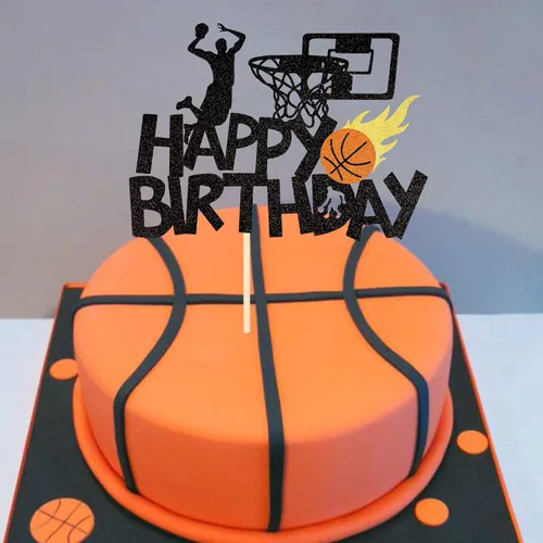 Miniatura 4 de 1 paquete de decoración de pastel de baloncesto con purpurina para fanáticos de la NBA, temática de baloncesto, selección de pastel de cumpleaños