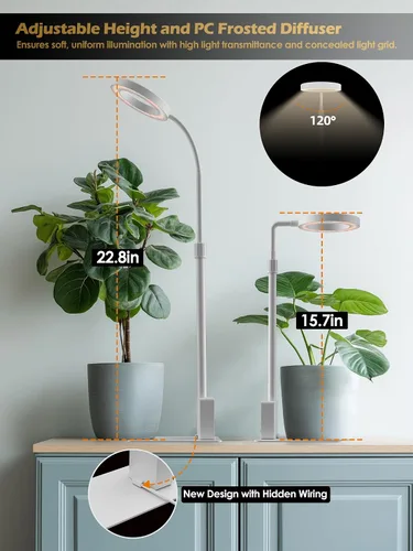 Miniatura 6 de Luz de cultivo con soporte, luz LED para plantas de interior, lámpara de cultivo de espectro completo, altura ajustable (blanco, 12 W)
