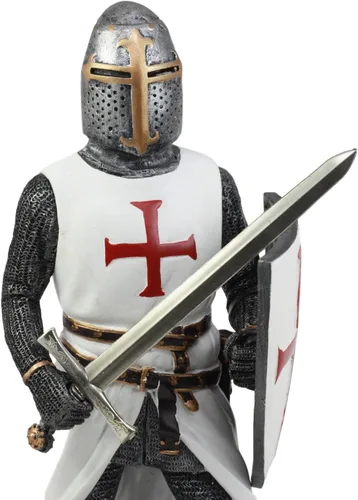 Miniatura 6 de Ebros - Figura de caballero espadachín medieval con capa blanca de 11.5 pulgadas de alto, traje real medieval de armadura, caballero de la cruz