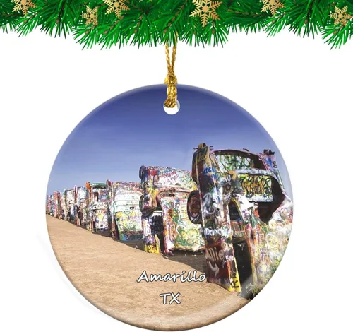 Amarillo Cadallic Ranch Texas USA - Adorno de Navidad, recuerdo de viaje, colgante de árbol de Navidad, decoración colgante