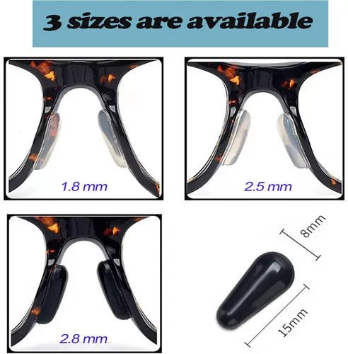 Miniatura 3 de 15 pares de almohadillas de nariz adhesivas de silicona suave antideslizante para marcos de plástico, anteojos y lentes de sol (negro, 0.071 in)