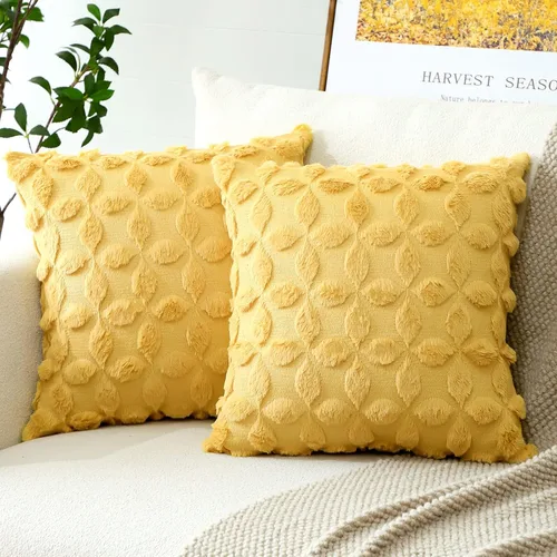 Miniatura 12 de OTOSTAR Juego de 2 fundas de almohada decorativas de terciopelo de lana suave con patrón de flores en 3D, fundas de cojín para sofá de sala de Crema