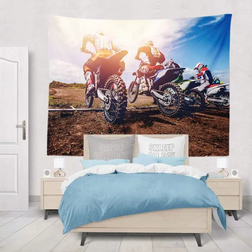 Miniatura 4 de KULUSSY Tapiz para colgar en la pared, 60 x 50 pulgadas, motocicleta, deportes de motor, montaña, puesta de sol, suciedad, motocross, recreativo