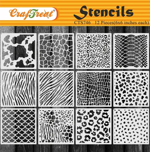 CrafTreat Plantillas reutilizables con estampado de animales (6 x 6), plantillas de pastel y pared para pintar en madera, tela, azulejos, suelo