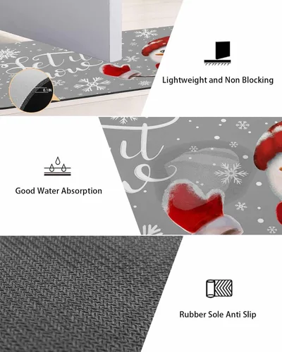 Miniatura 2 de Tapete de baño de muñeco de nieve de Navidad para bañera, antideslizante, de secado rápido y absorbente, tierra de diatomeas, fregadero, dormitorio