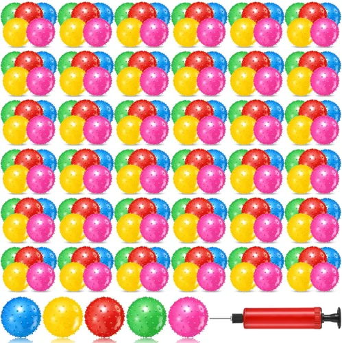 Lenwen 200 bolas Knobby para niños de 6.3 pulgadas, bolas suaves y rebotantes a granel para niños pequeños, juguetes sensoriales inflables con bomba