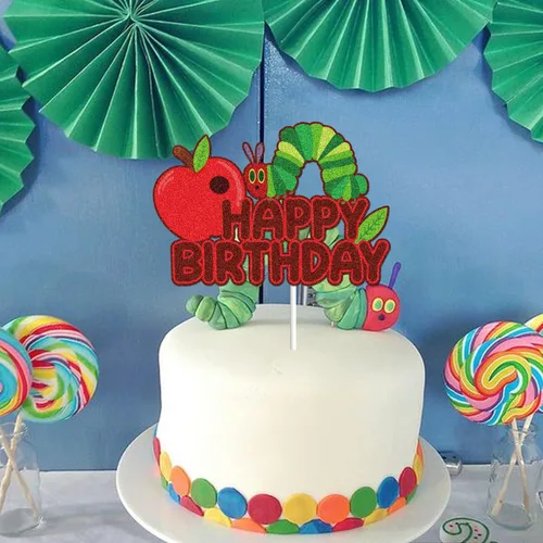 Miniatura 4 de Hunger Caterpillar - Decoración para pastel de cumpleaños, cuentos de hadas, oruga muy hambrienta, mariposa, decoración de pastel de cumpleaños