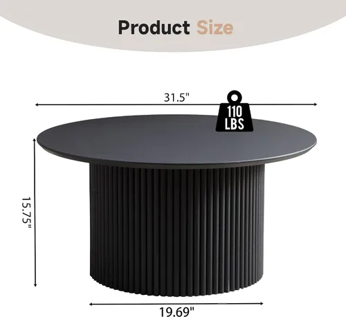 Miniatura 2 de Mesa de café redonda de 31.5", Mesa de centro moderna con acento acanalado y marco de metal, mesas de café de madera redondas para sala de estar