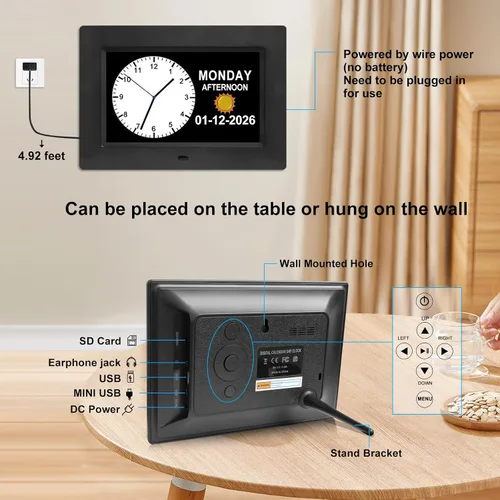 Miniatura 7 de Jaihonda Reloj de demencia para personas mayores Reloj digital con fecha y hora para ancianos - 15 alarmas Nivel 5 de brillo Pantalla de números