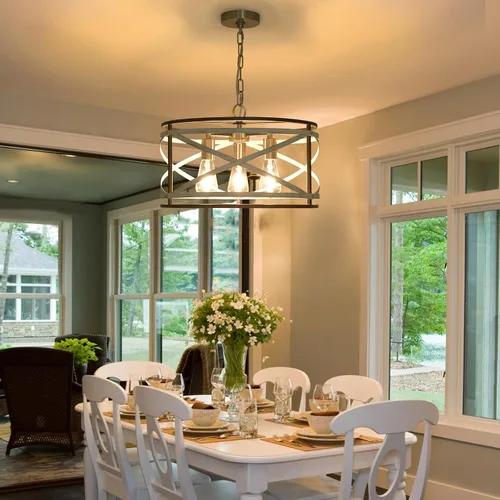 Miniatura 2 de Candelabros de granja para comedor, lámpara de metal de 3 luces, lámpara de araña rústica de 18.5 pulgadas, lámpara colgante para cocina, vestíbulo