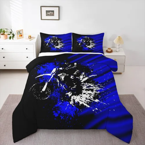 Miniatura 28 de Feelyou Juego de edredón azul de carreras para niños, juego de ropa de cama de coche deportivo para niños y niños, edredón deportivo geométrico a
