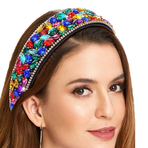 Miniatura 7 de Rhinetsones - Diademas de perlas, diademas anchas moradas para mujer con diadema barroca con cuentas adornadas para fiesta de cumpleaños