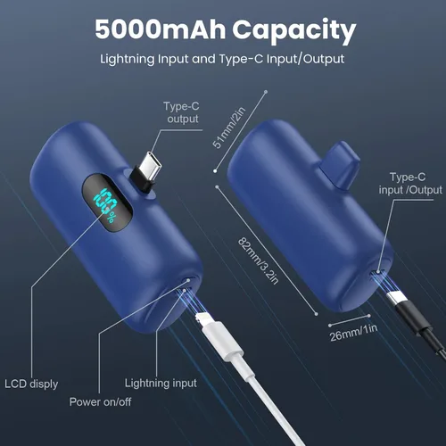 Miniatura 7 de [Paquete de 2] Mini cargador portátil de 5000 mAh, batería portátil de 3 A PD USB C, pantalla LCD, batería compatible con iPhone 16/15/15 Plus/15