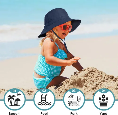 Miniatura 7 de Sombrero de sol para bebé, de verano, con protección solar UPF 50+, sombreros de playa, sombrero de ala ancha para bebé niña