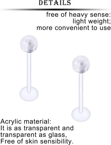 Miniatura 4 de Anillos de plástico transparente de 16G y 14G para la lengua, piercing para cirugía, bioflex flexible, extra largo, labtert, monroe, medusa, anillos