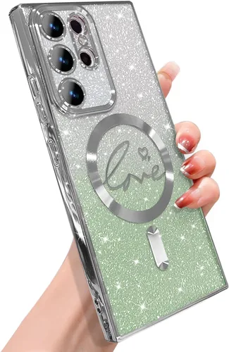 Miniatura 181 de ZONRW - Funda para Samsung Galaxy S22 Ultra magnética, para mujeres y niñas, cubierta trasera suave, lujosa, con corazón de amor, bling, degradado