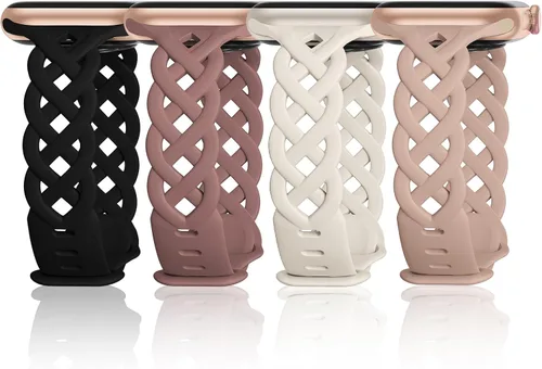 Miniatura 13 de iWabcertoo - Bandas delgadas de silicona compatibles con Apple Watch de 40mm, 38mm, 41mm, 44mm, 45mm, 46mm, 49mm, 42mm, con encaje trenzado floral