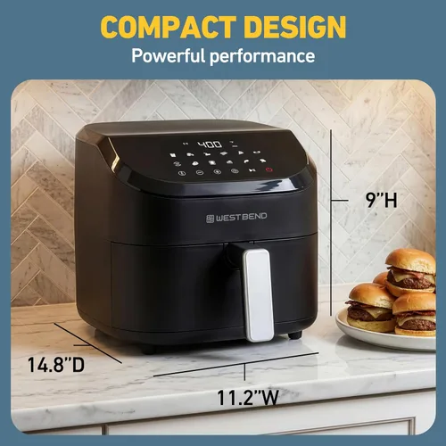 Miniatura 6 de West Bend Freidora de aire digital de 4.5 cuartos de galón, compacta con 12 preajustes, temperatura ajustable para comidas crujientes rápidas, cesta
