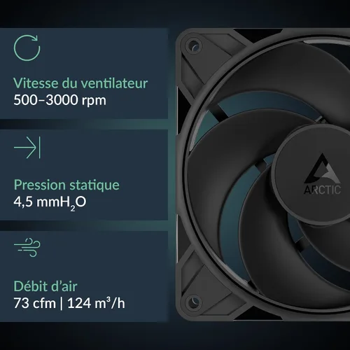 Miniatura 2 de ARCTIC P12 Pro Reverse – Paquete de 3 – Ventilador Premium de 120 mm con Flujo de Aire Inverso, Ventilador PWM con Splitter de Cable Y, 500-3000